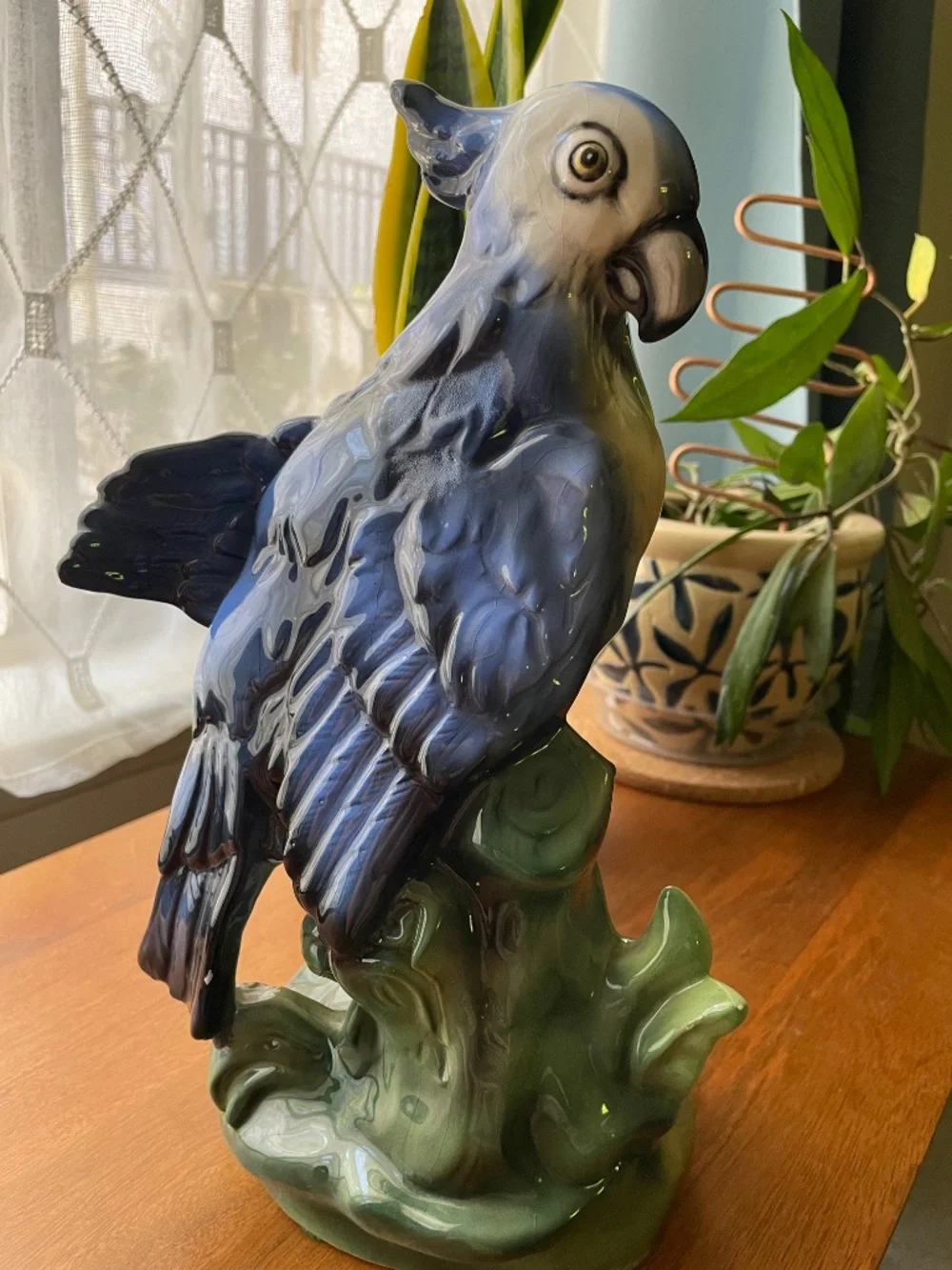 Vintage Italian Ceramic Porcelain Majolica? Parrot Bird Statue Figure 12